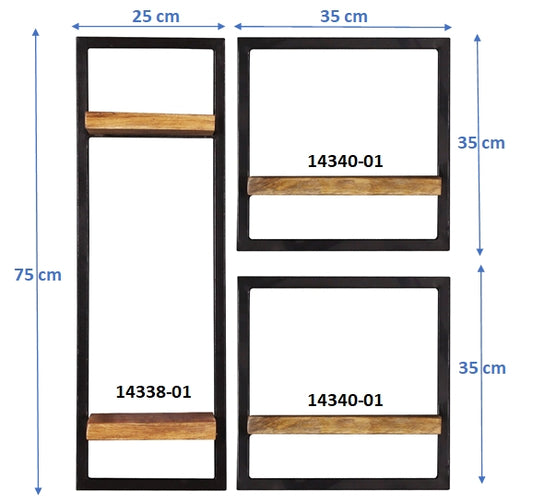 277441 SIDNEY Wandregal-Set, 3-teilig Natur, Schwarz