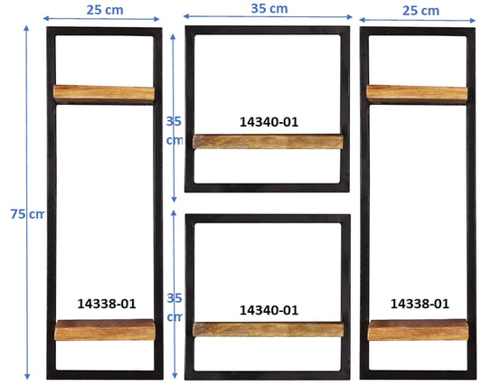 277449 SIDNEY Wandregal-Set, 4-teilig Natur, Schwarz