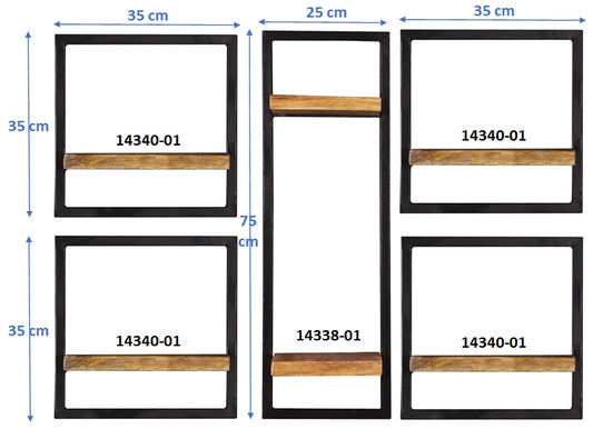 277450 SIDNEY Wandregal-Set, 5-teilig Natur, Schwarz