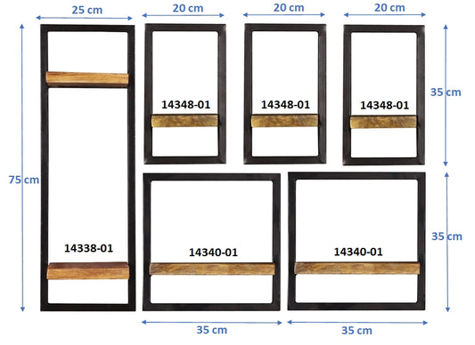 277453 SIDNEY Wandregal-Set, 6-teilig Natur, Schwarz