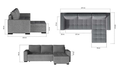 Newark Ecksofa 237 x 150 cm Grau / Weiß (Webstoff / Kunstleder)