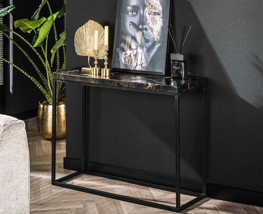 Black and Gold Konsolentisch recyceltes Teak Massivholz