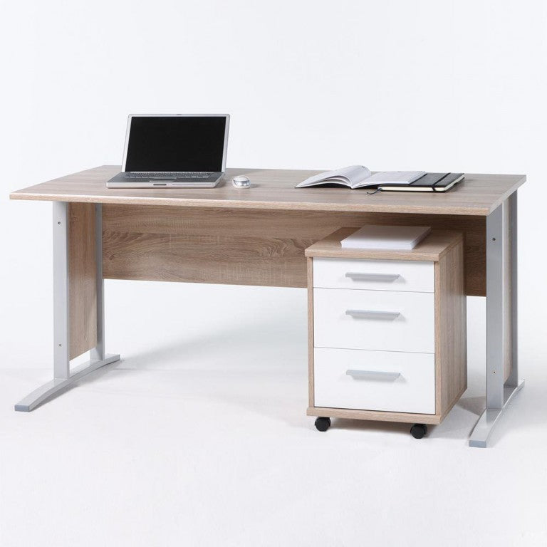 Office Line Schreibtisch 150 x 70 cm mit Rollcontainer Eiche Sonoma / Weiß - Froschkönig24