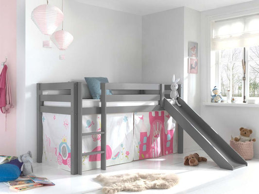 Pino Spielbett mit Rutsche 90x200 cm Grau Princes