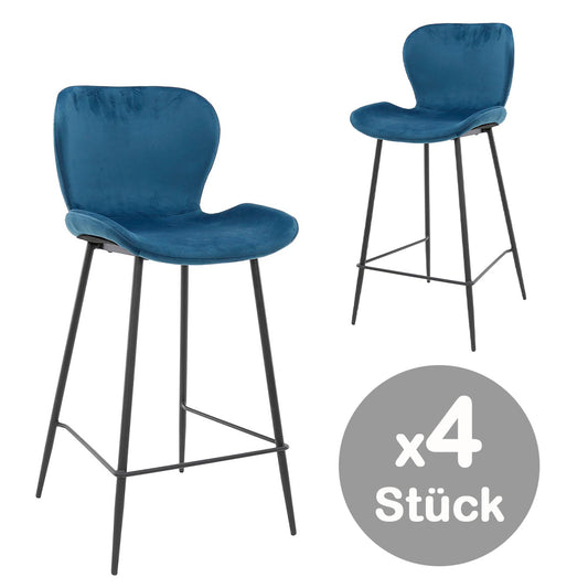 Esszimmer Barhocker 4er-Set Samt Blau / Schwarz