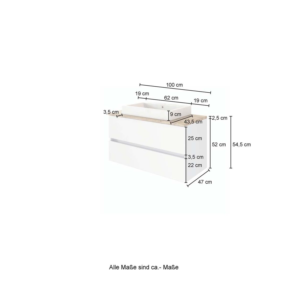 Passau Waschtisch inkl. Becken 100 cm Grau