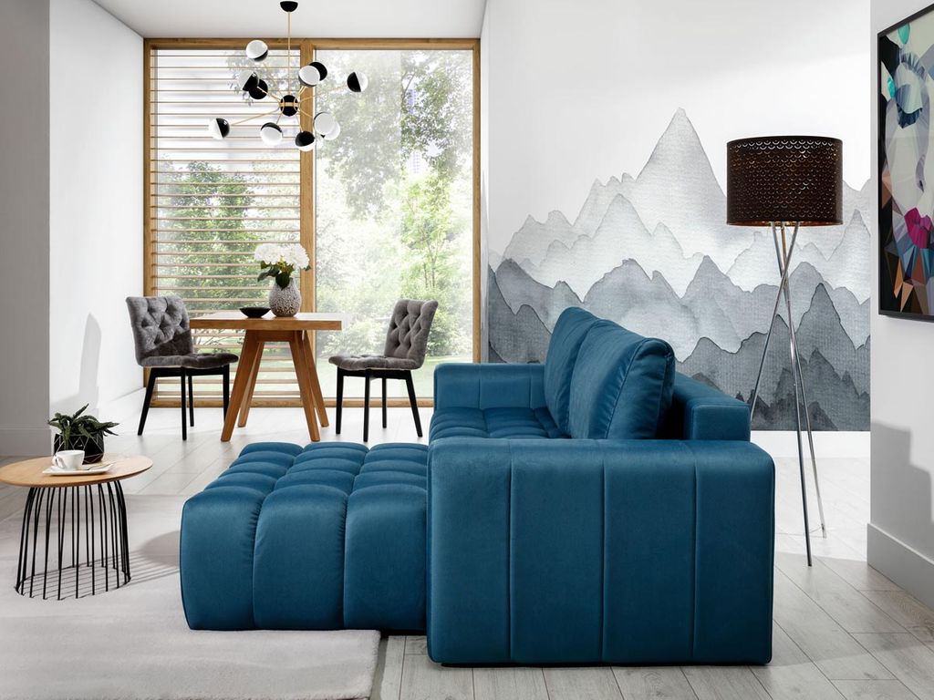 Bonett Ecksofa 250 x 175 cm Blau (Samt - Matt)