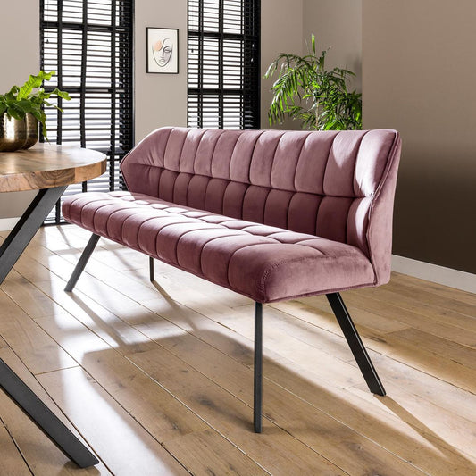 Esszimmer Sitzbank 180 cm Samt Rosa / Schwarz