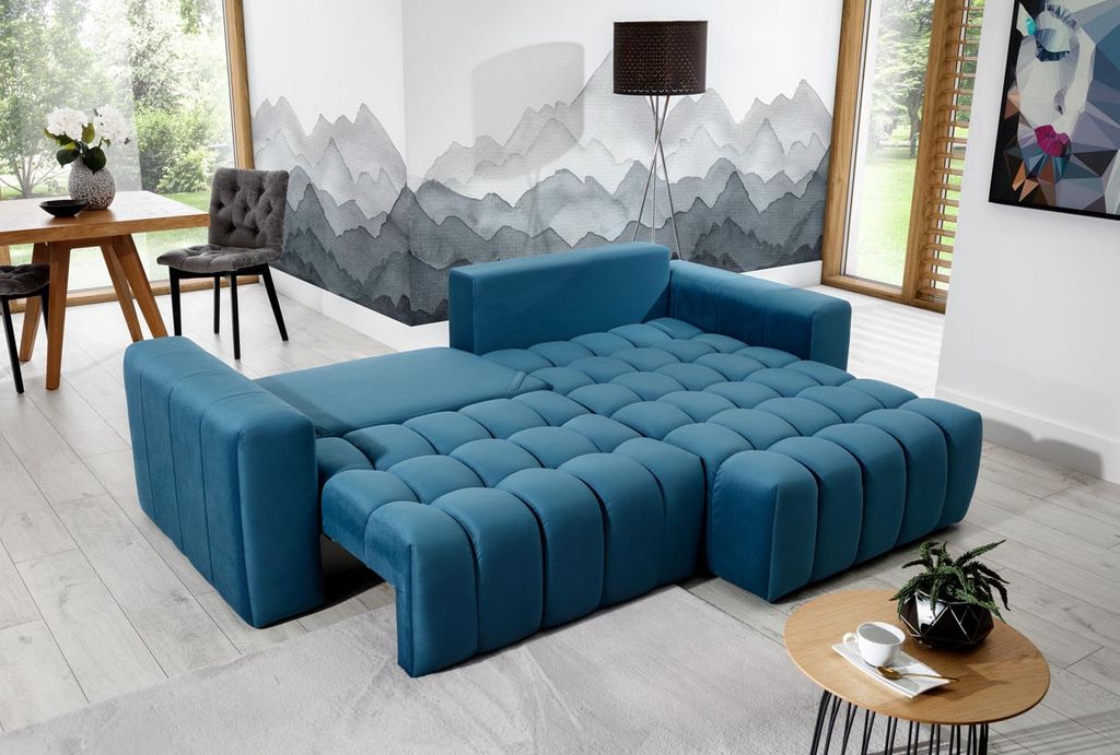 Bonett Ecksofa 250 x 175 cm Blau (Webstoff)