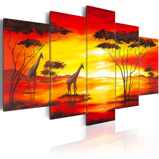 Wandbild - Giraffen beim Sonnenuntergang