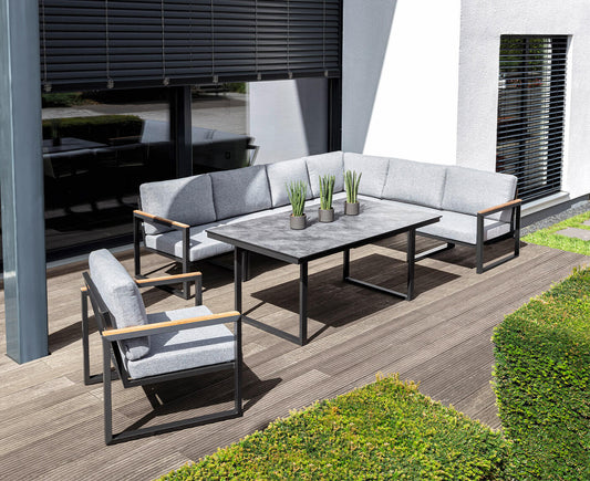 *AUSSTELLUNG* Kettler Gartenlounge Ocean Skid Ecklounge mit Gartentischgestell Skate Anthrazit-Teak / Hellgrau meliert