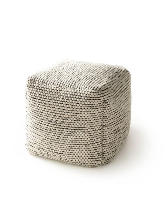 Handgefertigter Woll-Pouf Rocco 45x45x45 cm Beige / Schwarz