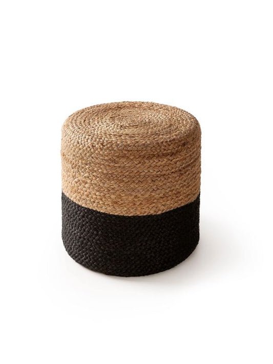 Handgefertigter Jute-Pouf Jutta 40x40x40 cm Hellbraun / Schwarz