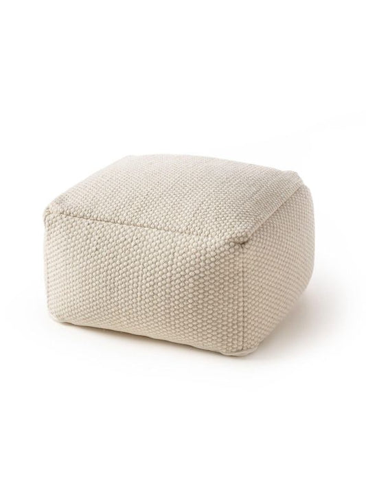 Handgefertigter Woll-Pouf Rocco 55x55x30 cm Weiß