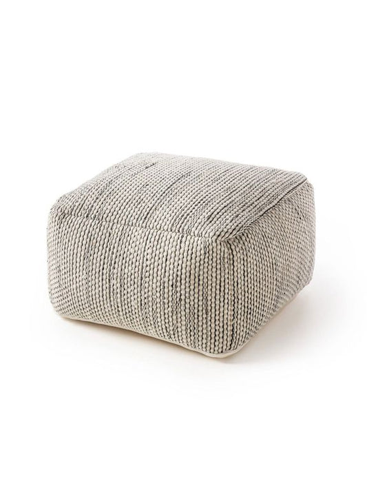 Handgefertigter Woll-Pouf Rocco 55x55x30 cm Beige / Schwarz