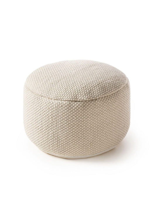 Handgefertigter Woll-Pouf Rocco 55x55x30 cm Weiß