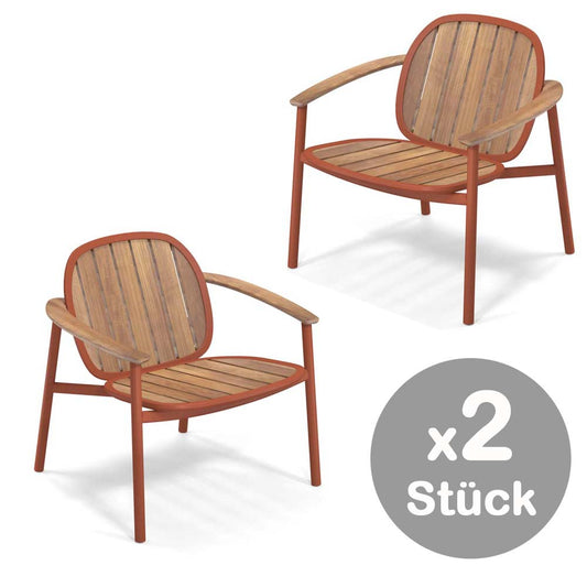 Emu Twins 2-er Set Loungesessel Rot / Teakholz