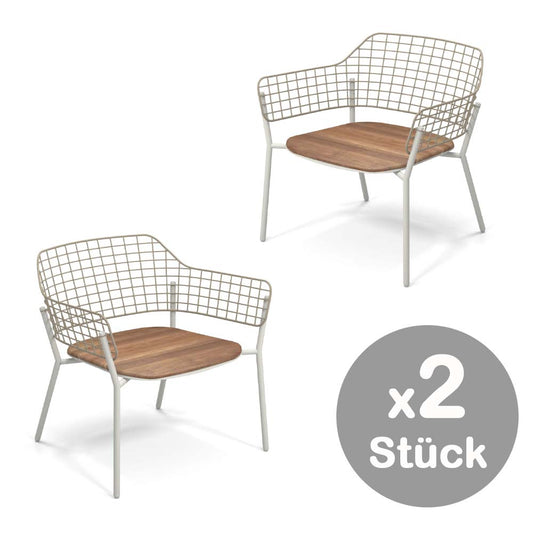 Emu Lyze 2er Set Loungesessel Weiß-Taupe / Teakholz