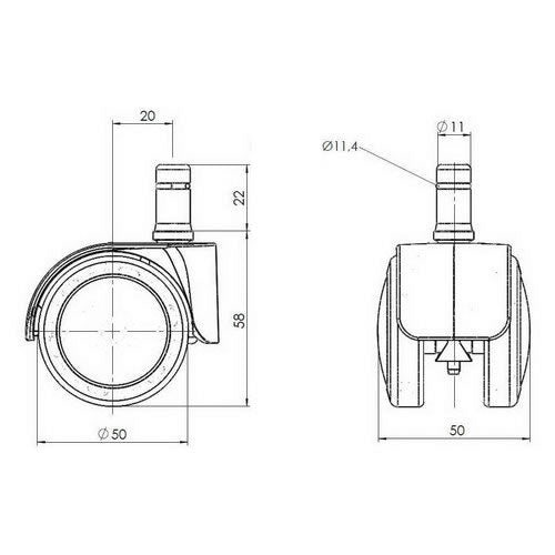 5x-Rollen ROLO LUX 11mm / 50mm Büro-Stuhl-Rollen für Hartböden Chrom - Froschkönig24