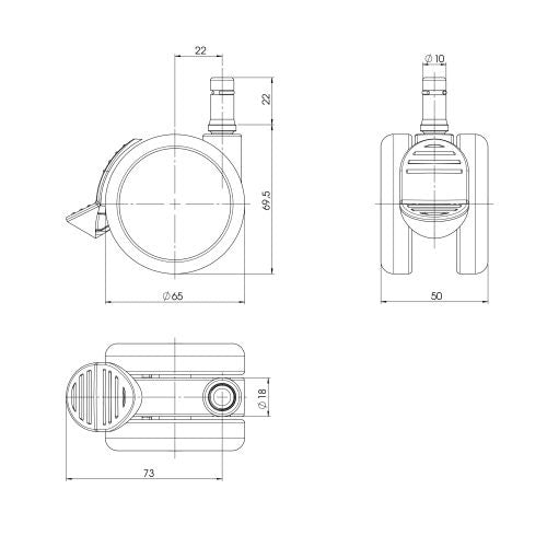 5x Hartbodenrollen mit Feststellbremse ROLO STOP 10mm / 65mm