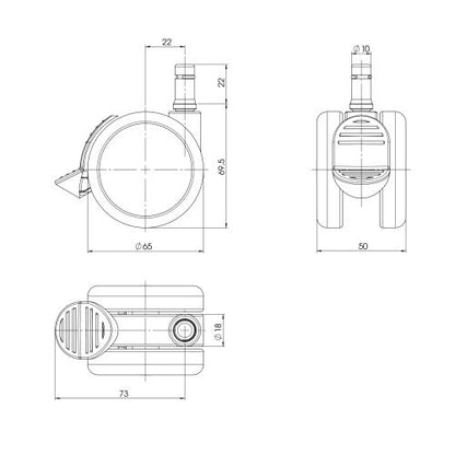 5x Hartbodenrollen mit Feststellbremse ROLO STOP 10mm / 65mm