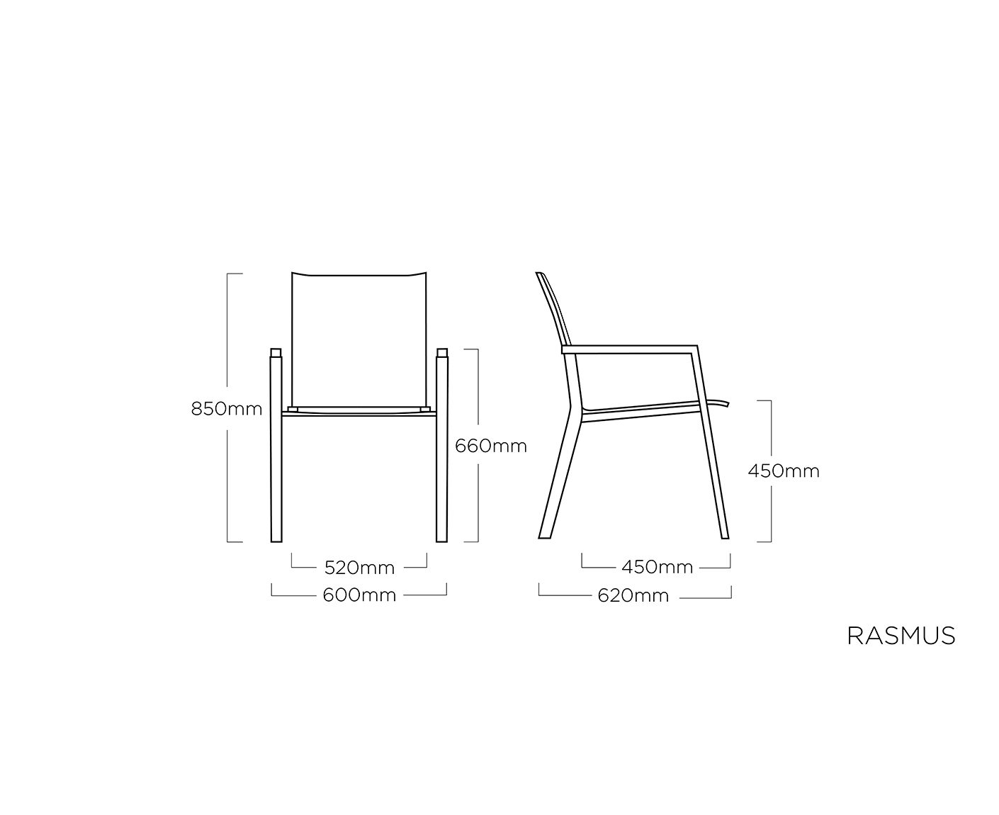 Kettler Gartenmöbelset 5-teilig, Rasmus Stapelsessel mit Teakarmlehnen, Float Gartentisch mit HPL Tischplatte Anthrazit