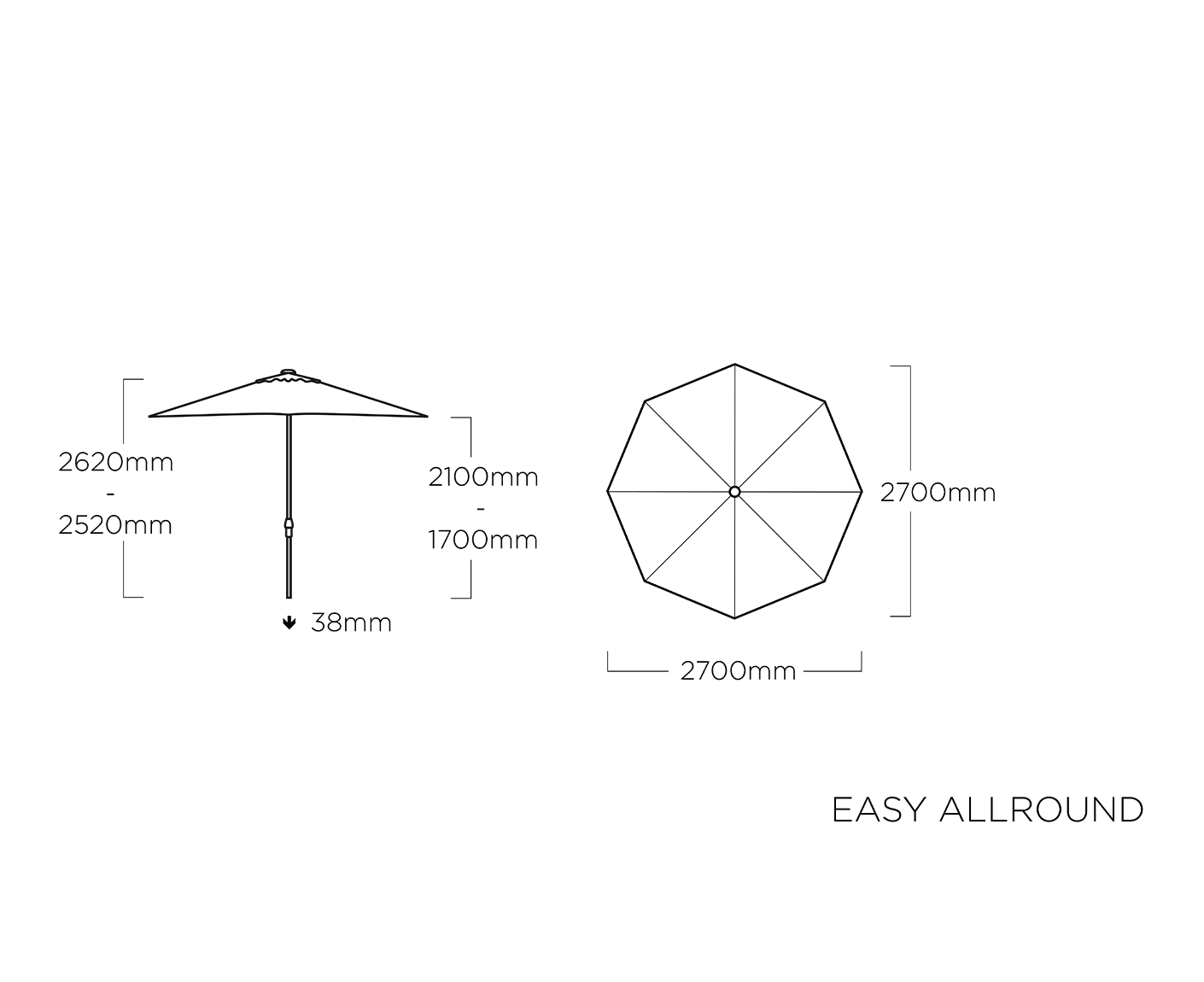 Kettler Easy Allround Sonnenschirm Ø270 cm Anthrazit / Hellgrau meliert