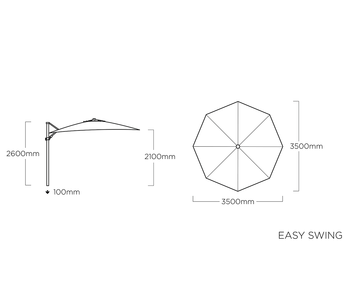 Kettler Easy Swing Ampelschirm Ø350 cm mit LED-Beleuchtung O‘bravia Silber / Grau