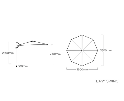 Kettler Easy Swing Ampelschirm Ø350 cm mit LED-Beleuchtung O‘bravia Silber / Grau