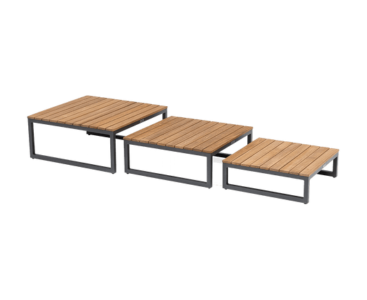 Kettler Ocean Skid Plattform Lounge Tisch 3-Set Teak / Anthrazit Matt