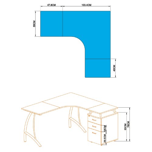 Eckschreibtisch CASTOR mit Stand-Container Nussbaum / Cremeweiß