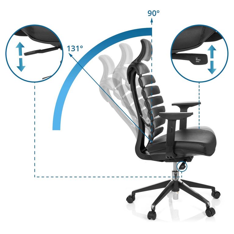 Bürostuhl, drehbar, ERGO LINE II PRO Leder / Schwarz - Froschkönig24