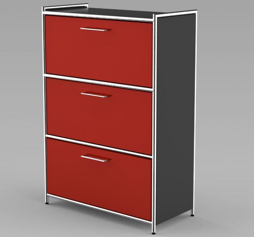 12671 ARTLINE Highboard 3OH Aktenschrank Schrank Büroschrank Büroregal Anthrazit/Rot - Froschkönig24