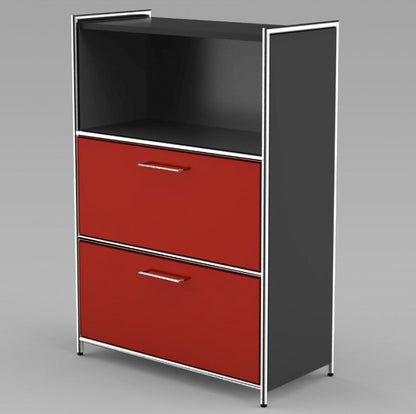 12678 ARTLINE Highboard 3OH Aktenschrank Schrank Büroschrank Büroregal Anthrazit/Rot - Froschkönig24