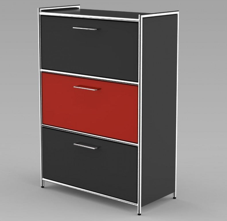 12674 ARTLINE Highboard 3OH Aktenschrank Schrank Büroschrank Büroregal Anthrazit/Rot - Froschkönig24