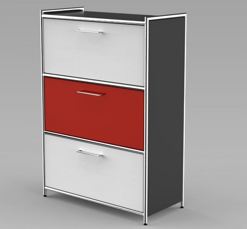 ARTLINE Highboard 3OH Aktenschrank Schrank Büroschrank Büroregal Anthrazit/Weiß/Rot - Froschkönig24