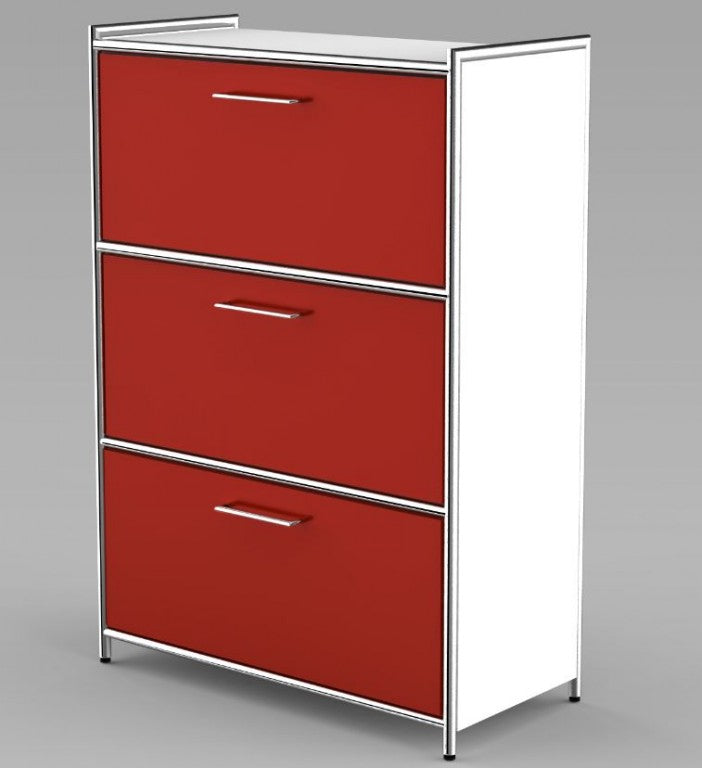 12663 ARTLINE Highboard 3OH Aktenschrank Schrank Büroschrank Büroregal Weiß/Rot - Froschkönig24