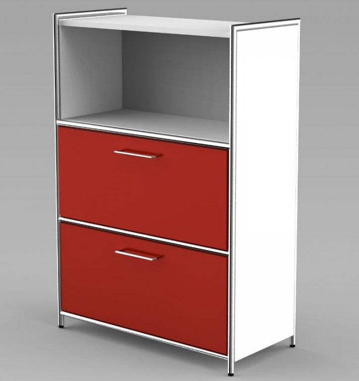 12675 ARTLINE Highboard 3OH Aktenschrank Schrank Büroschrank Büroregal Weiß/Rot - Froschkönig24