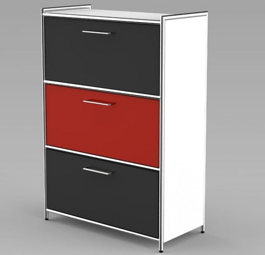 ARTLINE Highboard 3OH Aktenschrank Schrank Büroschrank Büroregal Weiß/Anthrazit/Rot - Froschkönig24