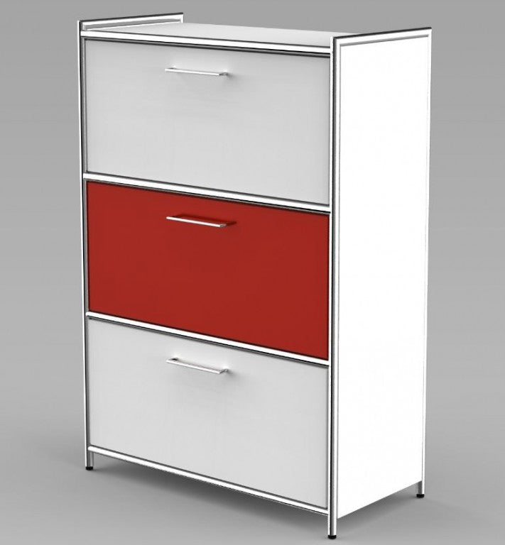 12668 ARTLINE Highboard 3OH Aktenschrank Schrank Büroschrank Büroregal Weiß/Rot - Froschkönig24