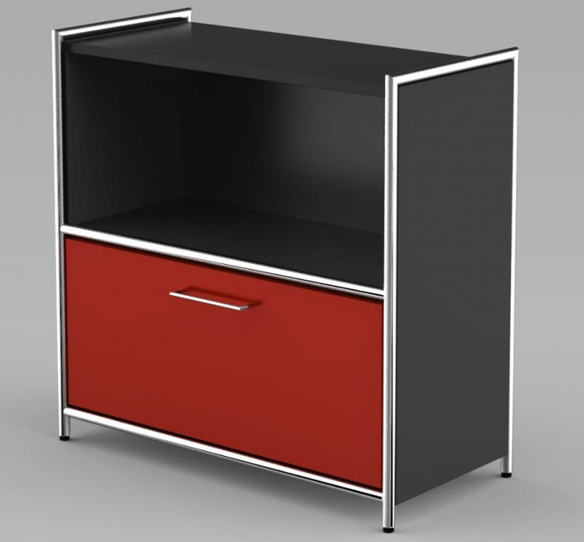 ARTLINE Sideboard 2OH Aktenregal Regal Büroregal Anthrazit/Rot - Froschkönig24