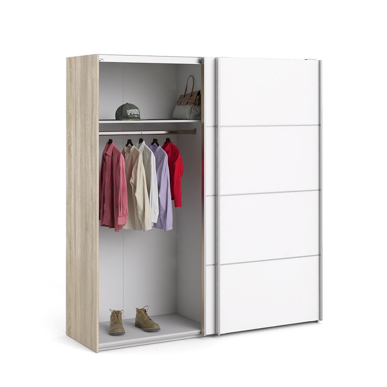 Verona Schiebetürenschrank 182 x 202 cm Eiche Struktur / Weiß - Froschkönig24