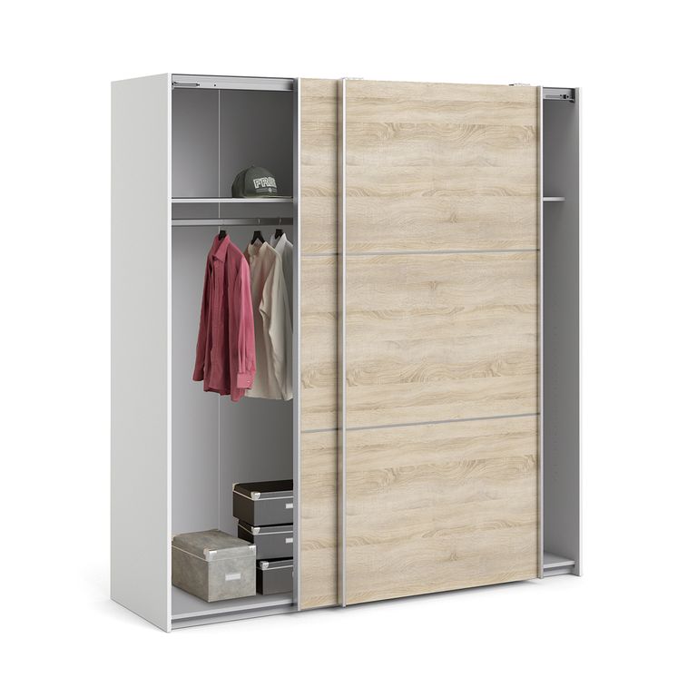 Verona Schiebetürenschrank 182 x 202 cm Weiß / Eiche Struktur - Froschkönig24