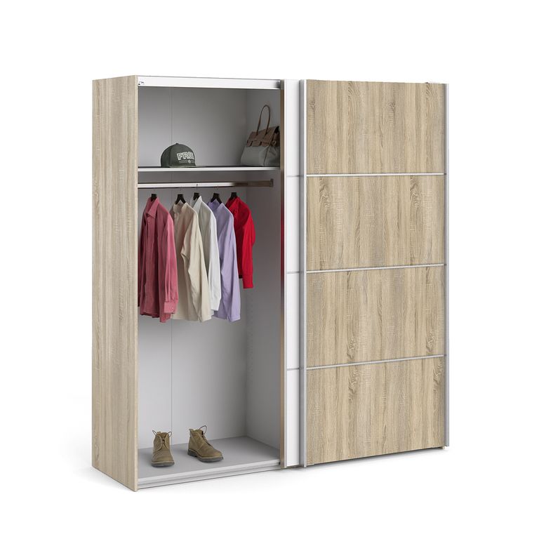 Verona Schiebetürenschrank 182 x 202 cm Eiche Struktur / Weiß - Froschkönig24