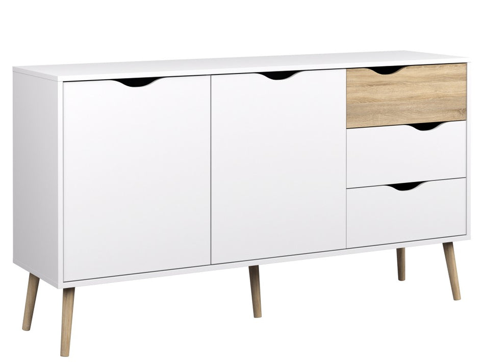 Sideboard OSLO Anrichte Kommode Weiß / Eiche Struktur - Froschkönig24