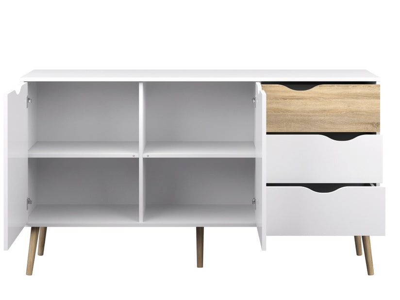 Sideboard OSLO Anrichte Kommode Weiß / Eiche Struktur - Froschkönig24