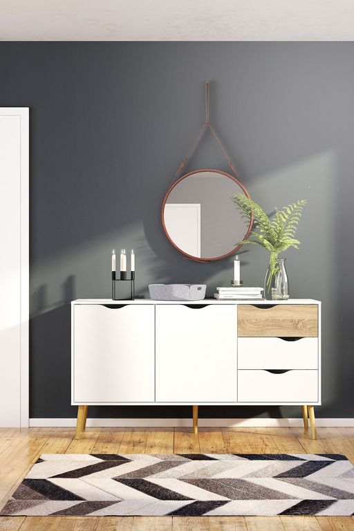 Sideboard OSLO Anrichte Kommode Weiß / Eiche Struktur - Froschkönig24