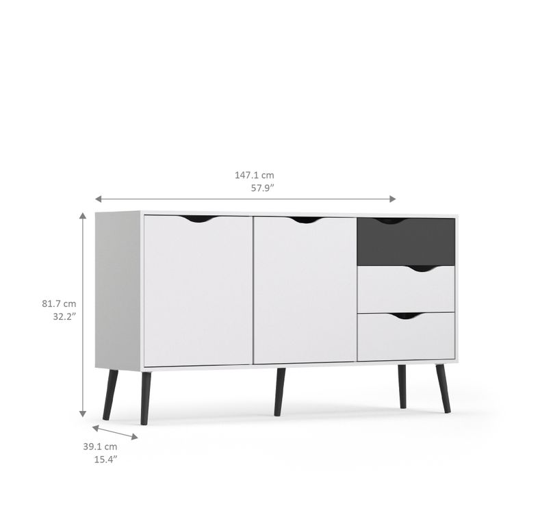 Sideboard OSLO Anrichte Kommode Weiß / Schwarz - Froschkönig24