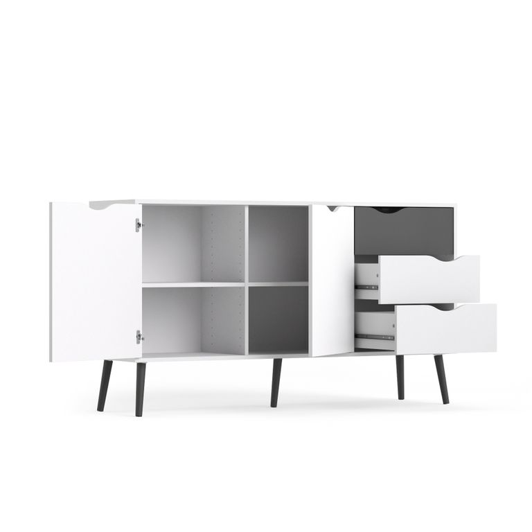 Sideboard OSLO Anrichte Kommode Weiß / Schwarz - Froschkönig24