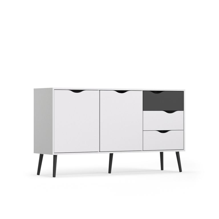 Sideboard OSLO Anrichte Kommode Weiß / Schwarz - Froschkönig24